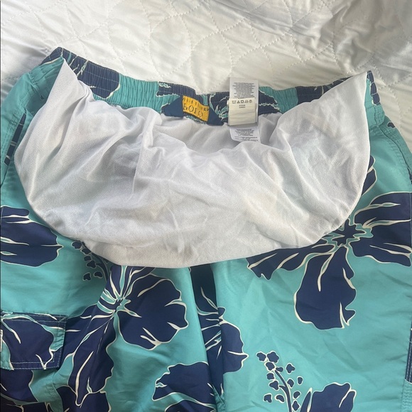 Ralph Lauren Turquoise and Navy Hibiscus Swim Shorts - Picture 5 of 5